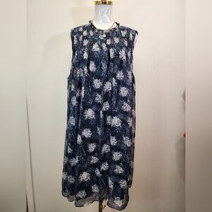 Joie Navy and Cream Floral Print Sleevless Dress, Size XXLarge